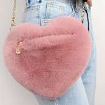 Heart Design Chain Fluffy Shoulder Bag, Crossbody Bag, Cute Zipper Purse Pink Photo 0