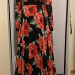Red Flower Print Floor Length Dress Black Size M Photo 0