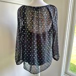 J.Crew Navy Blue Colorful Polka Dot Sheer Overlay Keyhole Blouse Small Photo 3