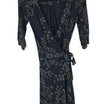 H&M Wrap Dress Leaf Print Stretch Elbow Sleeve Black Gray 4 Photo 0