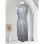 Superfoxx NEW Sz M Silver Metallic Sleeveless Dress Side Knot Asymmetric Ruffle Photo 3
