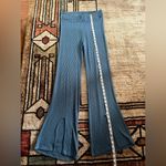Elan  Sapphire Blue Comfy Front Slit Flare Wide Leg Ribbed Pants Size M NWT Photo 2