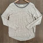 Madewell  Modern Linen Ringer Raglan Tee in Oatmeal Heather & Grey Size Medium Photo 4