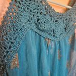 L8ter  Size Small S Boho Tunic Top Blouse Crochet blue Orange Brown Sheer Indie Photo 1