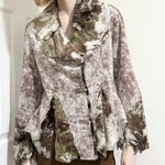 Vintage Unbranded Green & Taupe Cow Print Suede feel Fabric Boho Festival Jacket Size undefined Photo 0