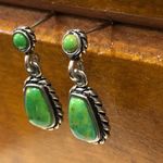 Sterling Silver BARSE Green Turquoise Rope Framed Pierced Drop Dangle Earrings Photo 1
