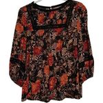 Maurice's Black Rust Floral Long Sleeve Blouse Square Embroidered Neck Size S Photo 0