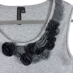 Susan Lawrence 100% Cotton Gray Ribbed Tank Black Gray Floral Detail Size XL Photo 2