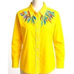 Bob Mackie Wearable Art Yellow Embroidered Shirt Vintage Button Down Retro Chic Size M Photo 0