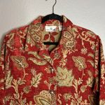 Erin London Floral Tapestry Button‎ Down Jacket Size L Red Gold Foilage Boho Size L Photo 3