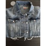 Anthropologie  Pilcro Y2K Cropped Jean Jacket Small Fringe Raw Hem Denim Photo 3