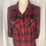 Guess  Red Plaid Women's Top button down red black collar with pockets XS NWT Photo 1