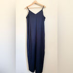 EXPRESS Navy Blue Satin Sleeveless Slip Maxi Dress Large Photo 1