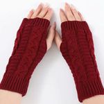 Women’s Cable Knit Fingerless Gloves Burgundy One Size Red Photo 0
