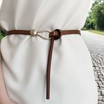 Trendy Knotted Thin Skinny Belt Classic Solid‎ Color Faux Leather One Size Brown Photo 1