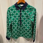 Charter Club Cute / Ugly Christmas contest winner 🏆 green geometric print navy trim henley Photo 5