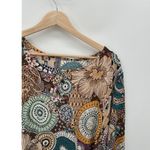 Honeyme Curvy Tunic Dress Women XXL Dark Floral 3/4 Sleeve Slinky Artsy Unique Brown Photo 3