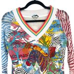 Faust Vintage Zebra Beaded Fringe Rainbow V Photo 1