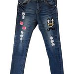Tales Distressed Donald Duck Embroidered Character Skinny Ankle Jeans, Sz 28 Blue Photo 0