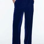 ZARA  Blue Velvet Velour High Waist Wide Flared Leg Crop Ankle Trousers Pants S Photo 1