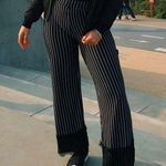 ZARA  Black and White Striped Trousers with Lace Hem Photo 1