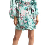 In Bloom by Jonquil Green Tropical Long Sleeve Short Wrap Robe Size M/L NWT Size M Photo 0