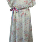 Jeri Modes Vintage 70s Sheer Chiffon Floral Midi Dress Womens M Pink Tie Waist Size M Photo 0