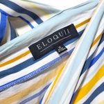 Eloquii  Striped V-Neck Bell Sleeve Midi Dress in Blue/Yellow/White Photo 1