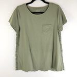 Lands' End  Womens T Shirt Top Lace Back Short Sleeve Pocket Stretch Olive Green S Photo 0