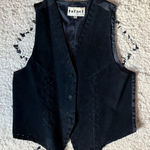 Vtg Rafael black suede nylon moto biker western rockabilly vest women's medium Photo 0