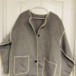Commense Women's Contrast Trim Jacket Oversized Pockets Long Sleeve Gray Large Photo 3