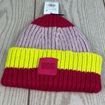 UGG  Chunky Rib Beanie With Leather Logo OS Stripe Cerise Multi $58 Photo 0