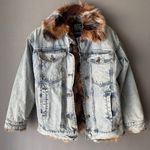 BDG Urban Outfitters sz XS animal fur print interior Denim Jacket Photo 0