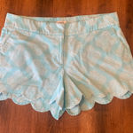 Crown & Ivy Shorts 10 Aqua and White High Waist Scalloped Hem Pockets Photo 0
