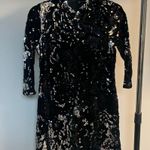 ZARA  Trafaluc Black Sequin & Velvet Asian Style 3/4 Length Sleeve Dress Size S Photo 2
