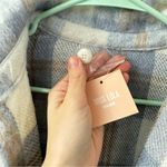 Miss Lola  Blue Plaid Long Line Side Slit Fuzzy Button Down Shacket Jacket M/L Photo 7