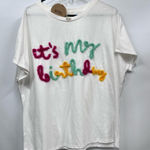 BiBi women’s L White 'It's My Birthday' Tee FLAWED t Photo 0