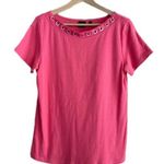 Rafaella laced grommet trim scoop neck coral tee size large Photo 0