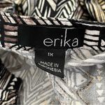 Erika  Sleeveless Button Front Tank Tribal Print Split Hem Black Brown 1X Photo 2