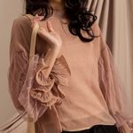 Entro sheer lace puff statement sleeve top Women’s SIZE SMALL crochet mock neck Photo 0