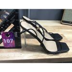 H by HALSTON Wizards Vegan Women 8.5 Black Leather Strappy Stiletto Heel Sandals Photo 1