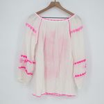 White Boho Embroidered Tassel Tie Neck Tunic Top Pink Birds Size M Photo 4