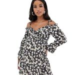 ASOS Design Maternity Bardot Smocked Babydoll Dress Black Size undefined Photo 7