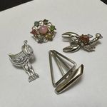Lot Of 4 Brooch Pins Lobster, Sailboat, Horse Saddle, Etc Silver Photo 3