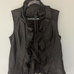 Charlie Paige  Faux Leather Ruffle Vest Brown Small Photo 0