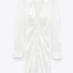 ZARA NWT SATIN EFFECT RUCHED DRAPED SHIRT DRESS BLOGGERS FAV IVORY XS Photo 3