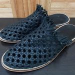 Free People “Mirage” Woven Flat Black Leather Woven Flat Slip on Sandals Size 39 Photo 0