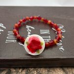 Handmade  Red Floral Beaded Gemstone Bracelet Photo 9