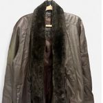 Vintage Chocolate Brown Leather Jacket With Faux Fur Shawl Trim Boho Chic Size L Photo 2