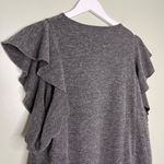 ZARA Women’s Cold Shoulder Crew Neck Ruffle Long Sleeve Knit Top Dark Grey Large Photo 3